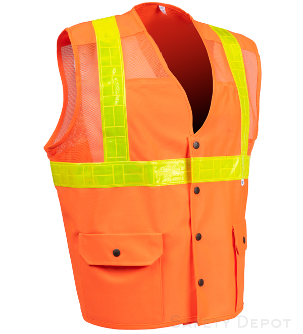 8138MC2 Orange Mesh Safety Vest with Front Snap Closure